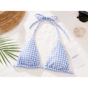 Andie Swim The String Bikini Top Gingham Blue White NWT Large